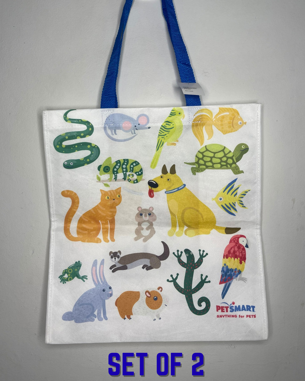 Set of 2 PetSmart All Species Reusable Tote Bag Animal Print Cat Dog Bird Rabbit